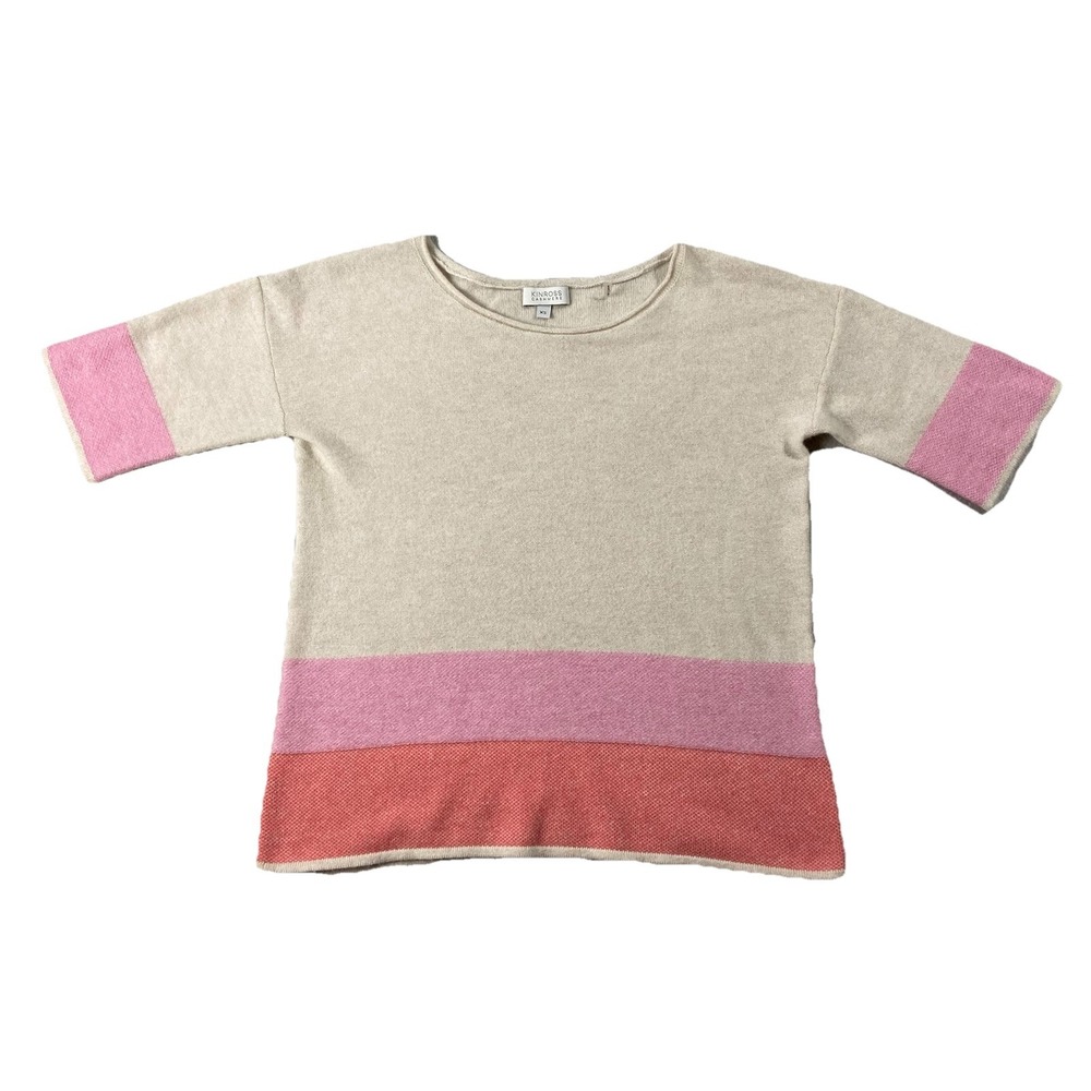 Kinross Cashmere Short Sleeve Color Block Striped Sweater Women's XS Preppy